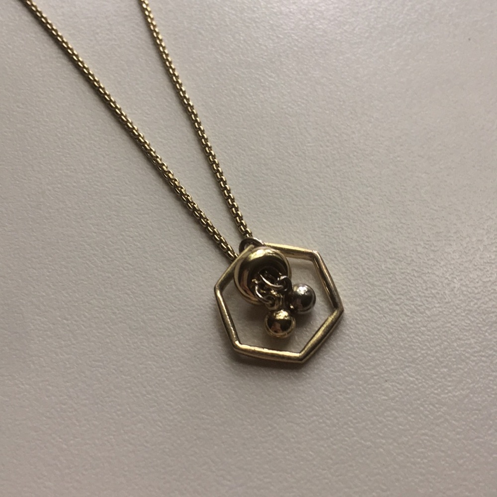Gold Tone Hexagon Charm Necklace